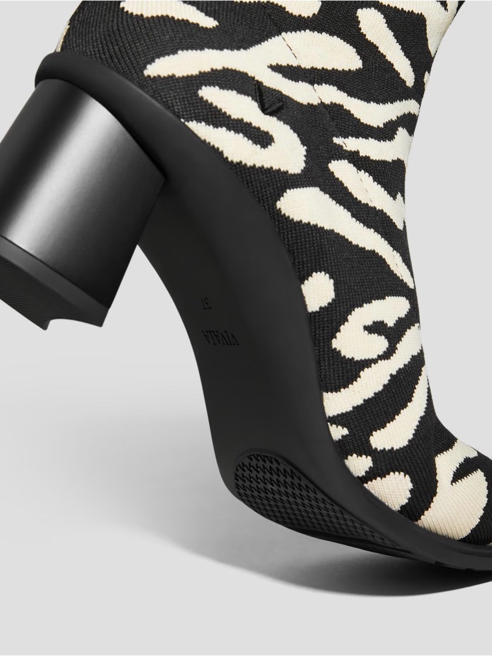 Zebra-Print Knit Block Heel Ankle Boots - Black & Cream